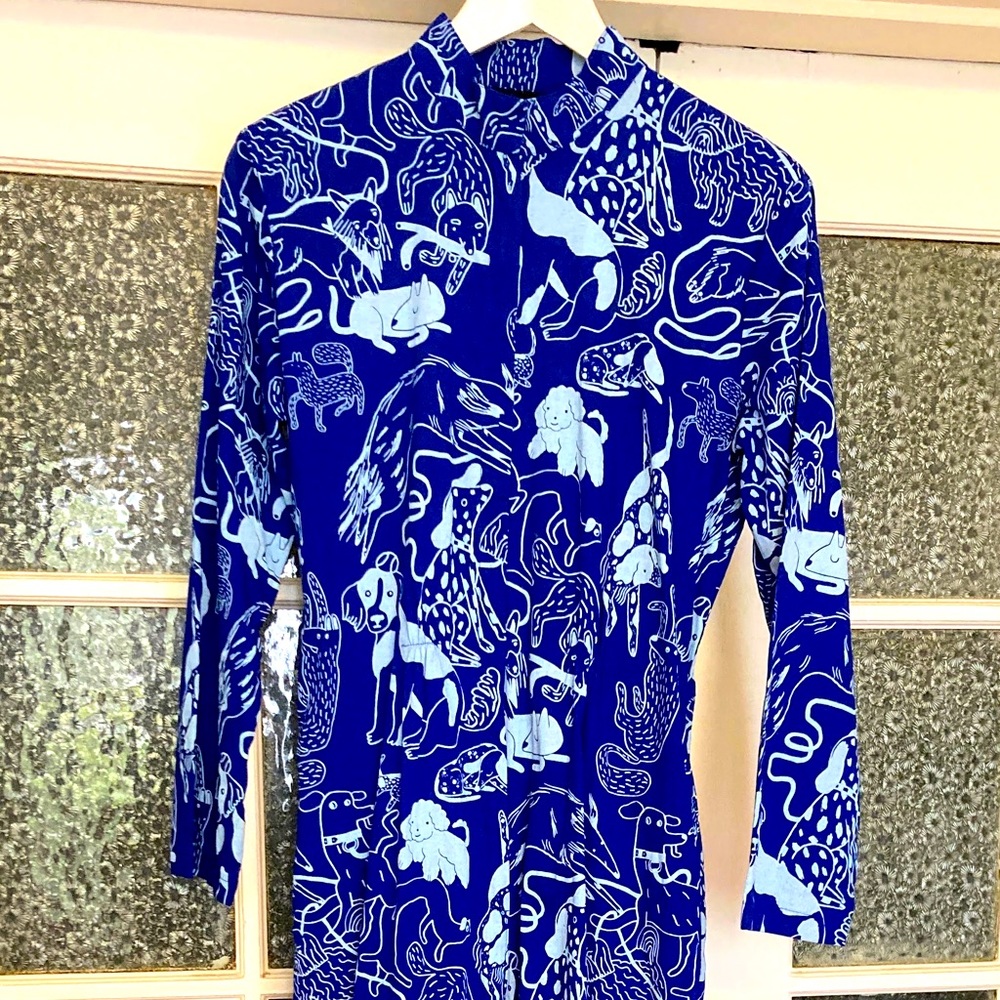 Nooworks Dog Devo Suit Blue Jumpsuit Print M EUC